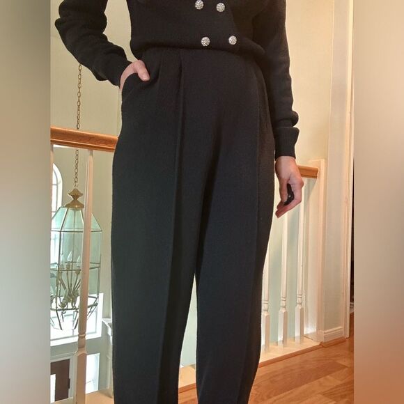 VINTAGE PAT SANDLER Sakowitz Black Knit Jumpsuit Sz 6 Mob Wife 70s 80s Cocktail - Picture 5 of 16